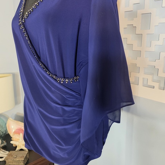 Carmen Marc Valvo Women's Surplice Neck Blouse Top Royal Size L - Picture 3 of 7